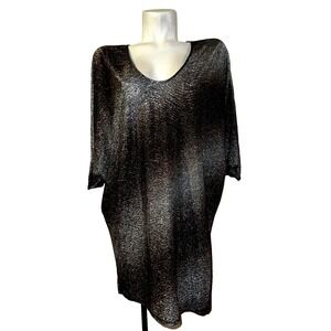Zara Basic Evening Metallic Silver Bronze Batwing Sleeve Tunic Top Medium